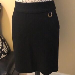 Tory Burch Classic pencil skirt, gold tone U detail, back zip pull logo skirt